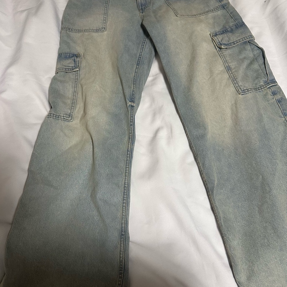 Cotton On Womens  Faded Light Blue Bootcut Cargo Jeans